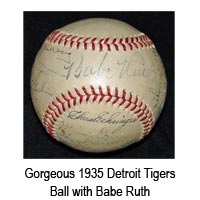 babe ruth signed baseball detroit tigers