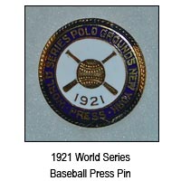 1921 World Series Baseball Press Pin